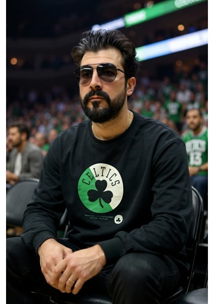 Siyah Bisiklet Yaka Erkek Baskılı Sweatshirt modelleri