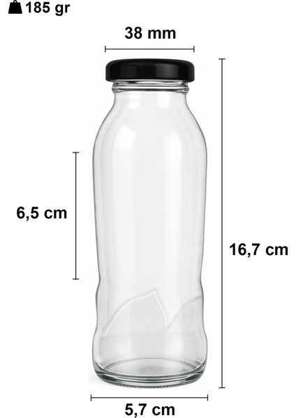 250 ml Dalga Desenli Şeffaf Meyve Suyu, Limonata Şişesi Metal Siyah Kapaklı 250 cc Boş Cam Şişe 2 Adet modelleri