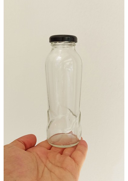 250 ml Dalga Desenli Şeffaf Meyve Suyu, Limonata Şişesi Metal Siyah Kapaklı 250 cc Boş Cam Şişe 20 Adet fiyatları