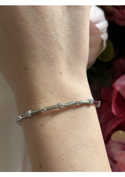 Taş Detay Silver Bakla Bileklik