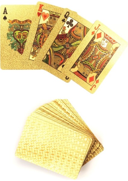 54'lü Su Geçirmez PVC Parlak Altın Renk İskambil Kağıdı Destesi Oyun Kartları modelleri