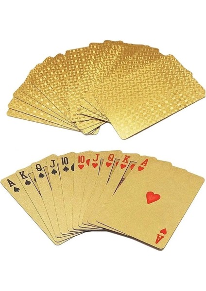 54'lü Su Geçirmez PVC Parlak Altın Renk İskambil Kağıdı Destesi Oyun Kartları fırsatları