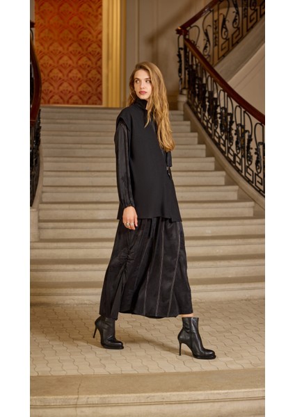 Keçe Yelekli Cupro Elbise