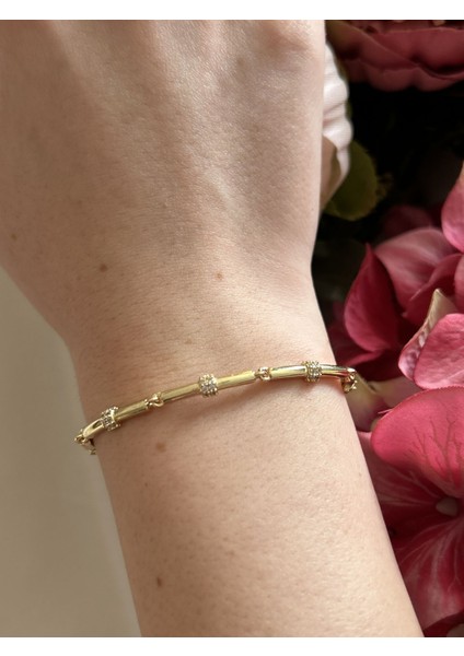Taş Detay Gold Bakla Bileklik