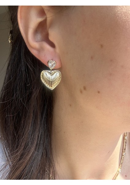 Ikili Kalp Gold Küpe