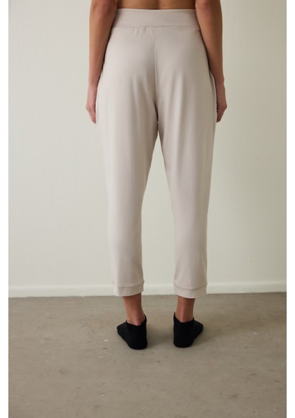 Bej Yüksek Bel Bilek Boy Yoga Pantolonu modelleri