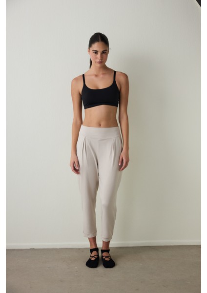 Bej Yüksek Bel Bilek Boy Yoga Pantolonu fırsatları