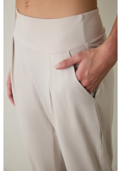 Bej Yüksek Bel Bilek Boy Yoga Pantolonu indirimleri