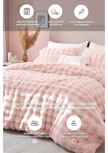 Kürk Yorgan Çift Kişilik Dolgulu Peluş Yumuşak Wellsoft Çift Taraflı Yatak Örtüsü 3 Parça Set fiyatları