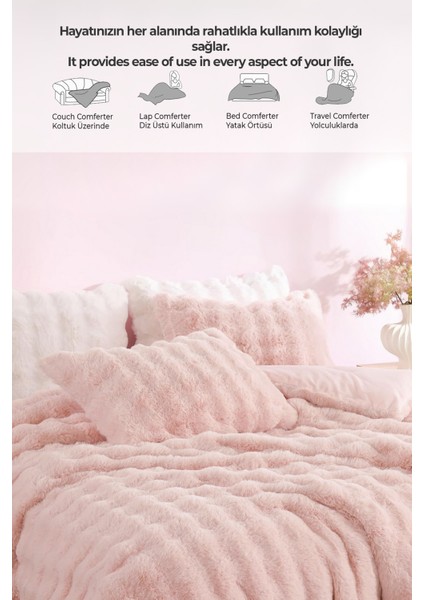 Kürk Yorgan Çift Kişilik Dolgulu Peluş Yumuşak Wellsoft Çift Taraflı Yatak Örtüsü 3 Parça Set fırsatları
