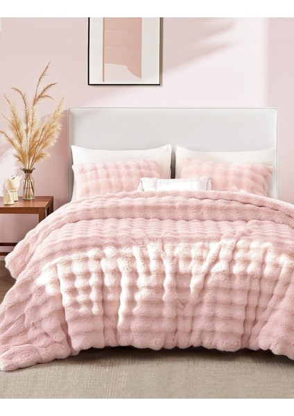 Kürk Yorgan Çift Kişilik Dolgulu Peluş Yumuşak Wellsoft Çift Taraflı Yatak Örtüsü 3 Parça Set