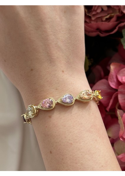 Vıp Renkli Damla Zirkon Bileklik