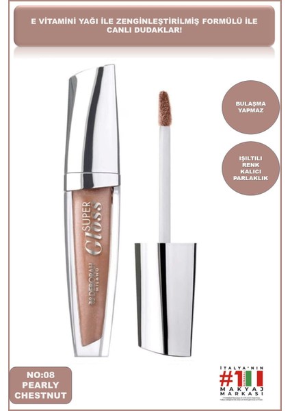 Super Gloss Dudak Parlatıcısı No:08 Pearly Chestnut Işıltılı Nemlendirici Yoğun Pigment fiyatları