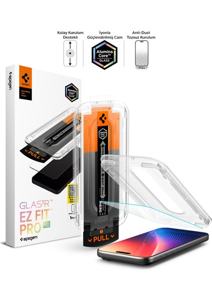 iPhone 17 Pro Max / 16 Pro Max ile uyumlu Cam Ekran Koruyucu AluminaCore™ iyonlaştırılmış Güçlendirilmiş Cam Teknolojisi Anti-Dust Uygulama Kolay Kurulum Glas.tR EZ Fit Pro HD - AGL10095