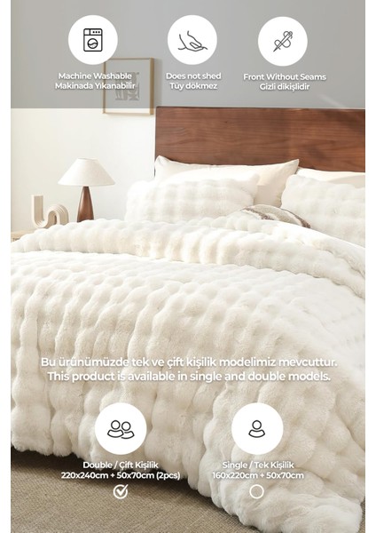 Kürk Yorgan Çift Kişilik Dolgulu Peluş Yumuşak Wellsoft Çift Taraflı Yatak Örtüsü 3 Parça Set Lory fiyatları