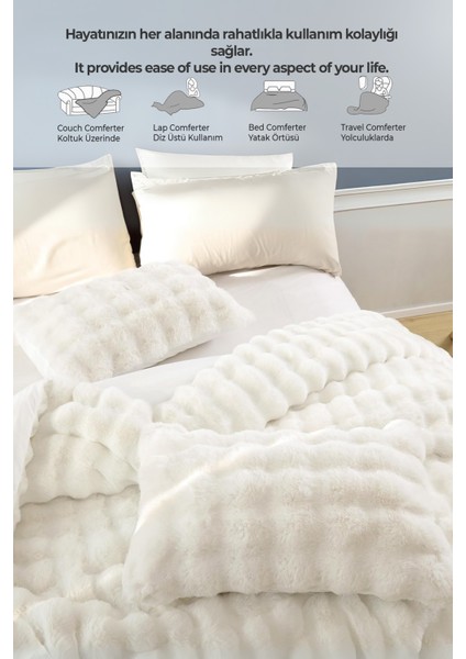Kürk Yorgan Çift Kişilik Dolgulu Peluş Yumuşak Wellsoft Çift Taraflı Yatak Örtüsü 3 Parça Set Lory fırsatları
