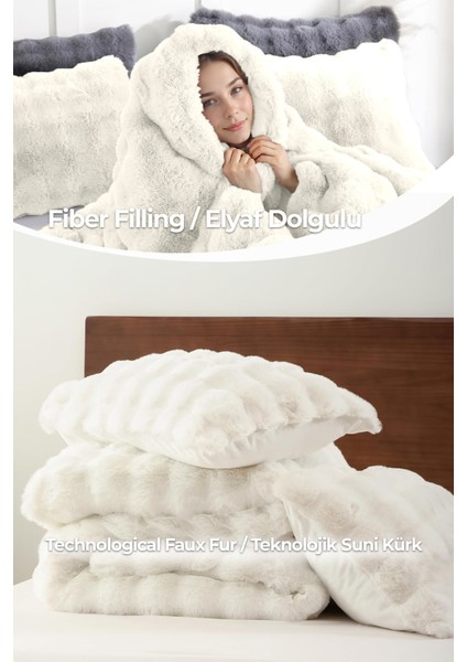 Kürk Yorgan Çift Kişilik Dolgulu Peluş Yumuşak Wellsoft Çift Taraflı Yatak Örtüsü 3 Parça Set Lory indirimleri
