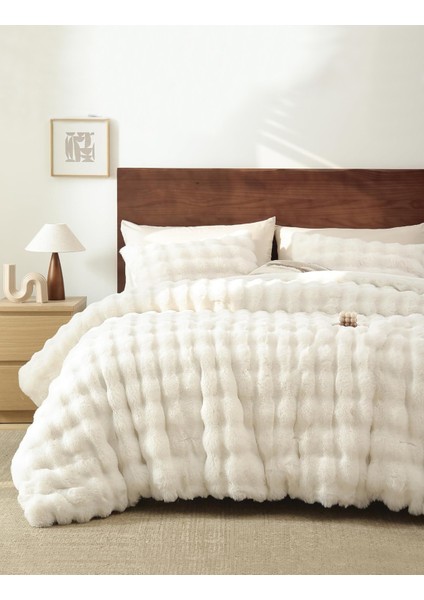 Kürk Yorgan Çift Kişilik Dolgulu Peluş Yumuşak Wellsoft Çift Taraflı Yatak Örtüsü 3 Parça Set Lory