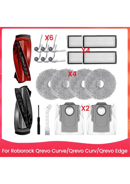 Roborock Qrevo Curve/qrevo Curv/qrevo Edge Robot Süpürge Ana Yan Fırça Hepa Filtre Paspas Pedleri Toz Torbaları (Yurt Dışından)