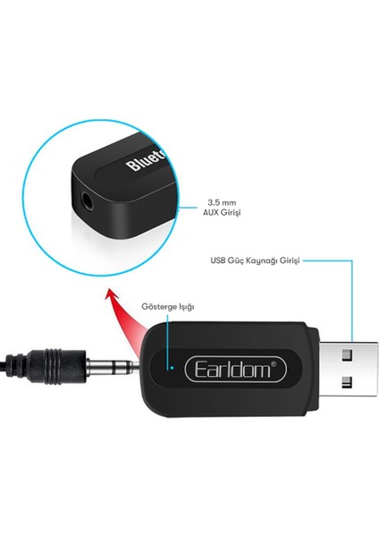 M22 Bluetooth 5.0 USB‑AUX Dönüştürücü – Tak‑Çalıştır, USB & 3.5 mm AUX Çıkışlı, Araba ve Hoparlörler İçin modelleri