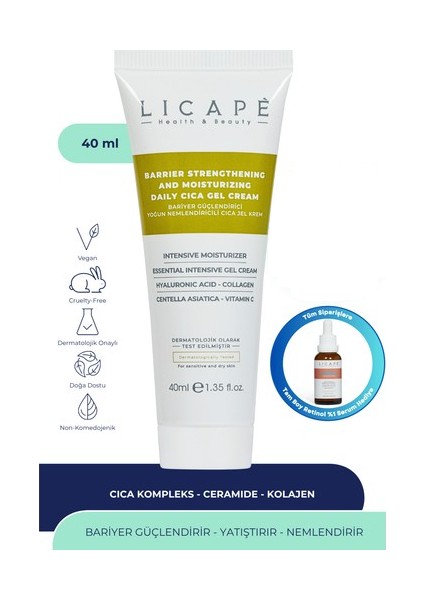 Cica Jel Krem 40 ml Aydınlatıcı Yoğun Nemlendirici Hyalüronik Asit Centella Asiatica Tüm Ciltler fiyatları