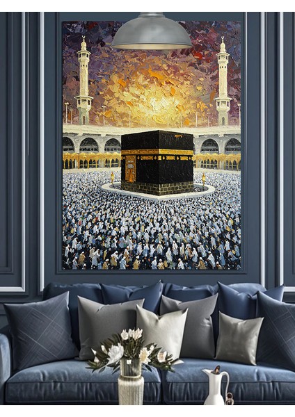 Kabe Hac Kalabalık Dekoratif Kanvas - Mdf Ahşap Tablo