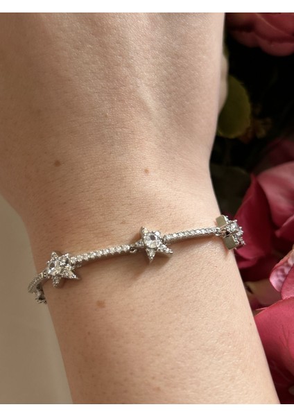 Zirkon Taşlı Gümüş Renk Gökyüzü Yıldız Bileklik