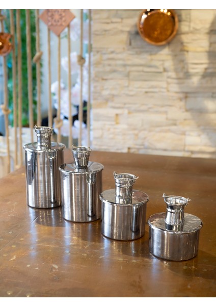 Bakır Baharat Seti Objeli Model 4'lü Gümüş Renk Nikel Kaplama