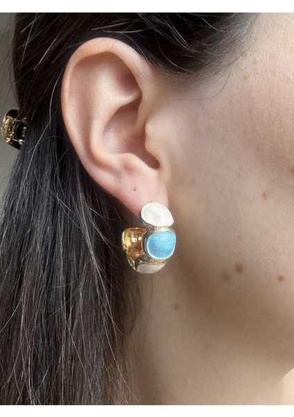 Doğal Taşlı Halka Küpe