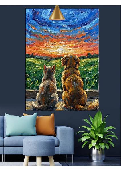 Günbatımı Kedi Köpek Dekoratif Kanvas - Mdf Ahşap Tablo modelleri