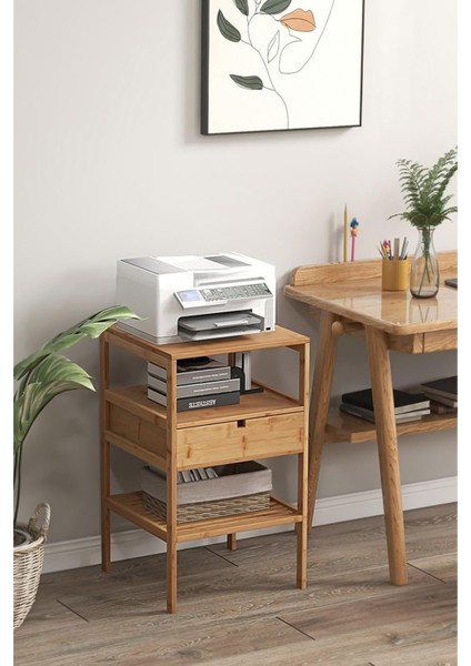 Bambu Raflı Çekmeceli Başucu Yatak Odası Yan Sehpa Şifonyer Düzenleyici Komodin DB-0047 fırsatları