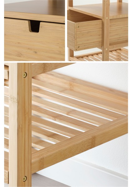 Bambu Raflı Çekmeceli Başucu Yatak Odası Yan Sehpa Şifonyer Düzenleyici Komodin DB-0047