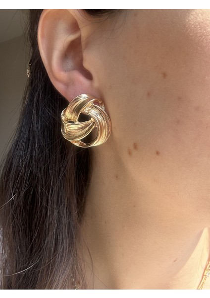 Geometrik Tasarım Gold Küpe