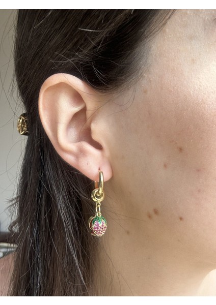 Üç Boyut Çilekli Charm Küpe