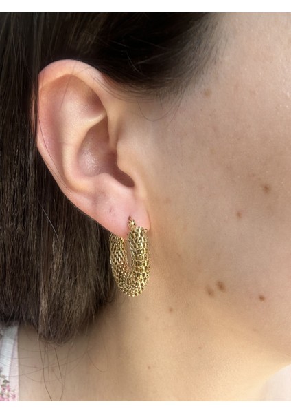 Örgü Desen Gold Küpe