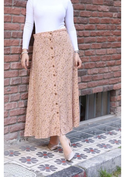 Düğmeli Viscon Etek Beyaz modelleri