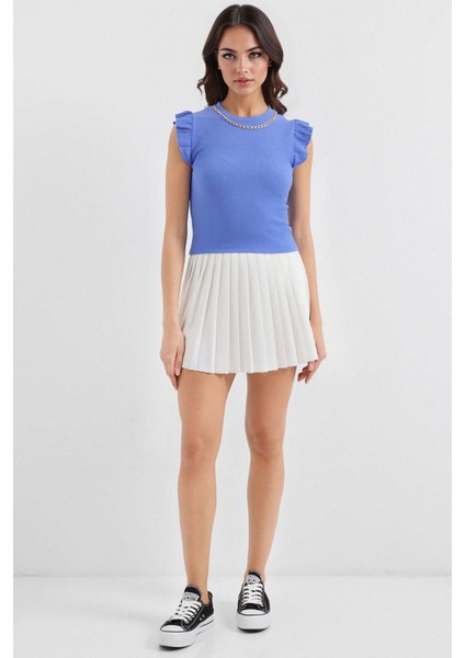 Kadın BDART Nakışlı Dokulu Yuvarlak Yakalı Bluz Blue modelleri