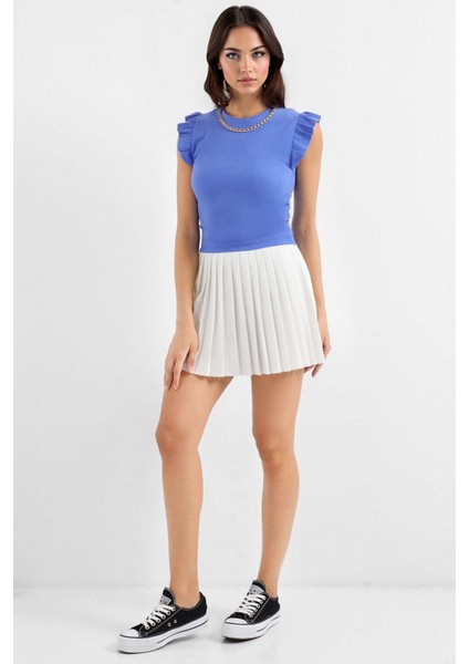 Kadın BDART Nakışlı Dokulu Yuvarlak Yakalı Bluz Blue fırsatları