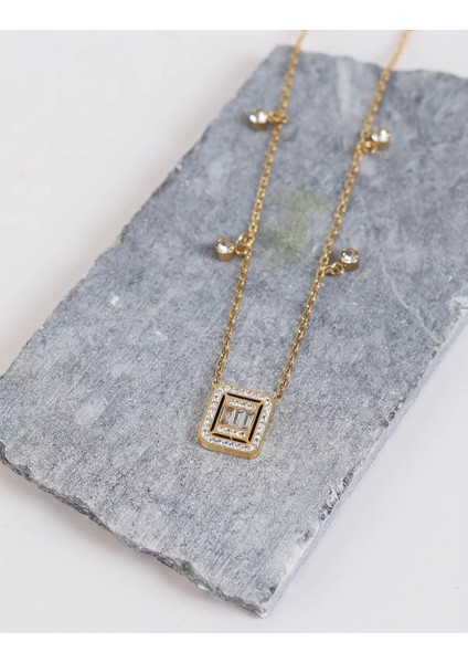 Baget Zirkon Taşlı Gold Paslanmaz Çelik Kolye fırsatları