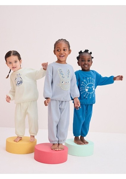 Pamuklu Mavi Hayvan Desenli Uzun Kollu 3'lü Alt Üst Takım fırsatları