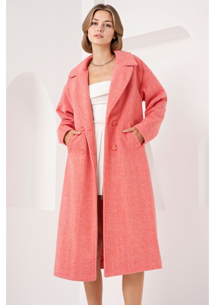 Kadın BDART Oversize Çift Düğmeli Herringbone Palto Parlak Turuncu modelleri
