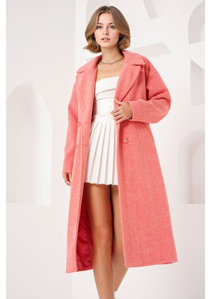 Kadın BDART Oversize Çift Düğmeli Herringbone Palto Parlak Turuncu fırsatları