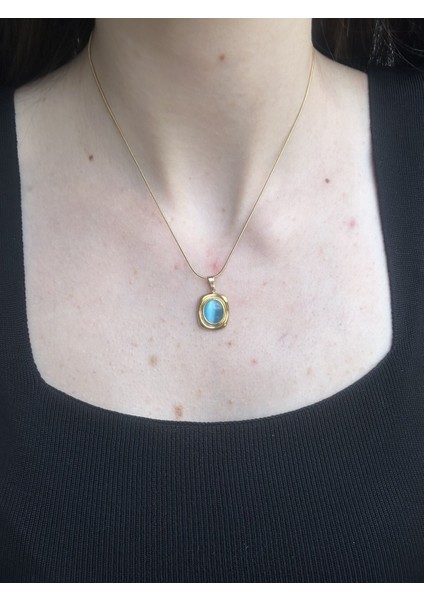 Firuze Taş Detaylı Gold Kolye