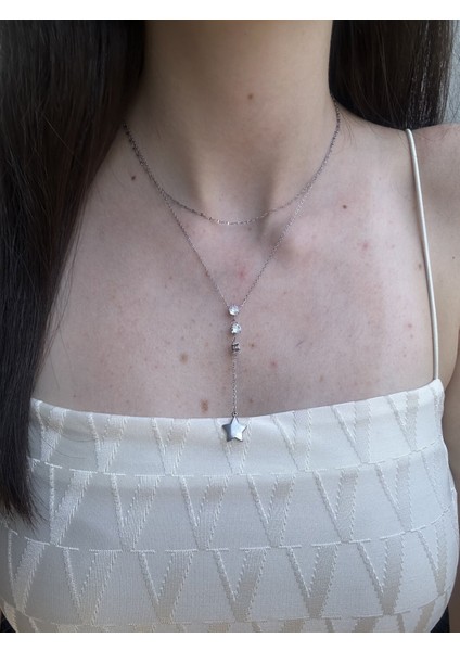 Silver Taşlı Yıldız Y Kolye