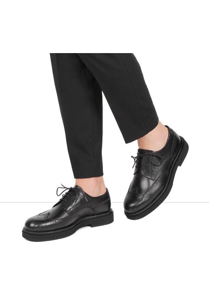 Erkek Siyah Bağcıklı Deri Klasik Ayakkabı