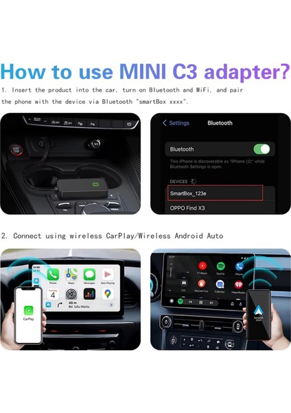 Mini C3 Kablosuz Carplay Android Auto Adaptörü 2'si 1 Arada Kablolu Carplay ve Android Auto Araçlarıyla Uyumlu (Yurt Dışından) indirimleri