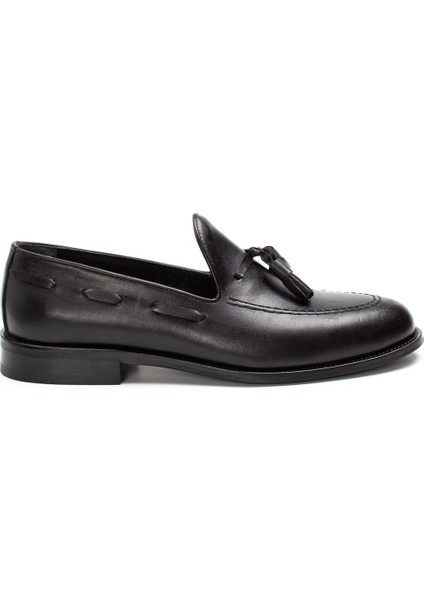 Erkek Siyah Püsküllü Deri Loafer