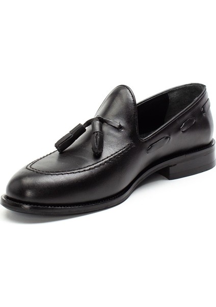 Erkek Siyah Püsküllü Deri Loafer modelleri