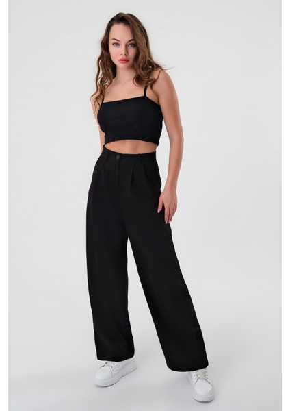 Kadın Siyah Yüksek Bel Palazzo Pantolon fırsatları