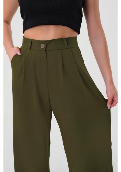 Kadın Haki Yüksek Bel Palazzo Pantolon Günlük Kullanım İçin Rahat Tasarım fiyatları